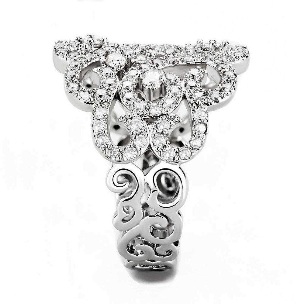 Alamode Rhodium Brass Ring with AAA Grade CZ in Clear - Alamode - Flyclothing LLC