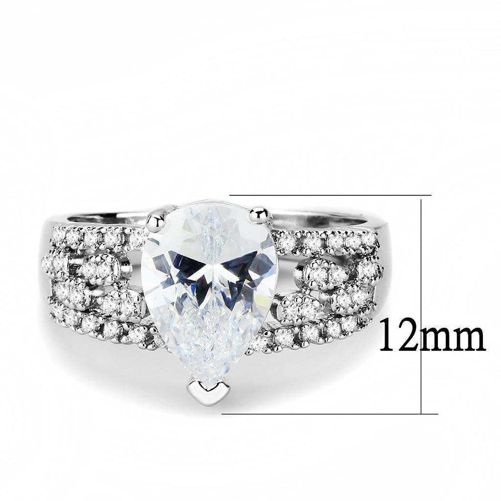 Alamode Rhodium Brass Ring with AAA Grade CZ in Clear - Alamode - Flyclothing LLC
