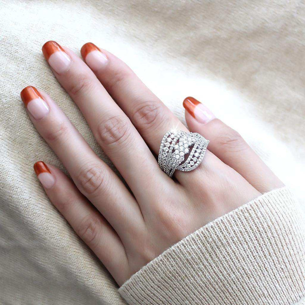 Alamode Rhodium Brass Ring with AAA Grade CZ in Clear - Alamode - Flyclothing LLC