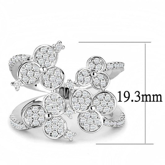 Alamode Rhodium Brass Ring with AAA Grade CZ in Clear - Alamode - Flyclothing LLC