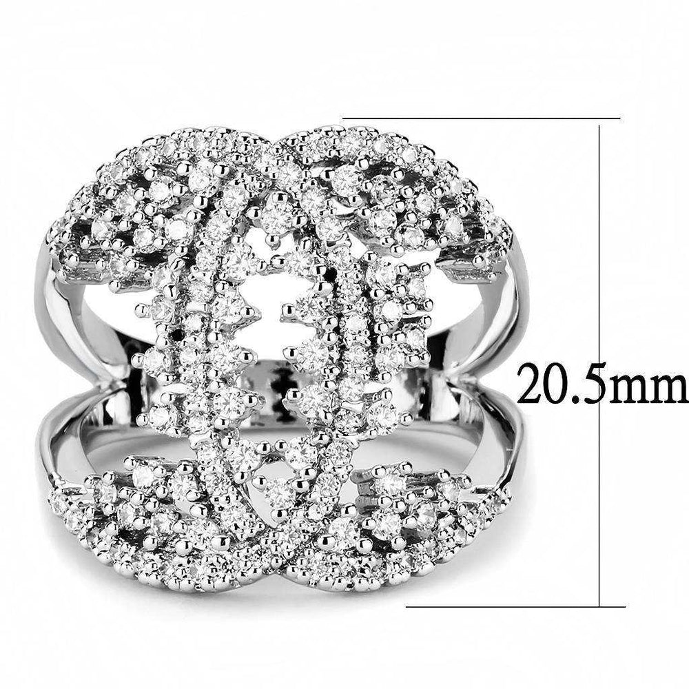 Alamode Rhodium Brass Ring with AAA Grade CZ in Clear - Alamode - Flyclothing LLC