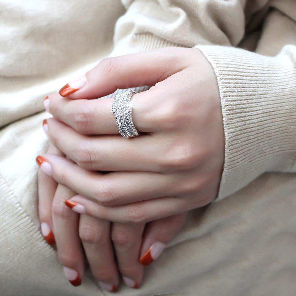 Alamode Rhodium Brass Ring with AAA Grade CZ in Clear - Alamode - Flyclothing LLC