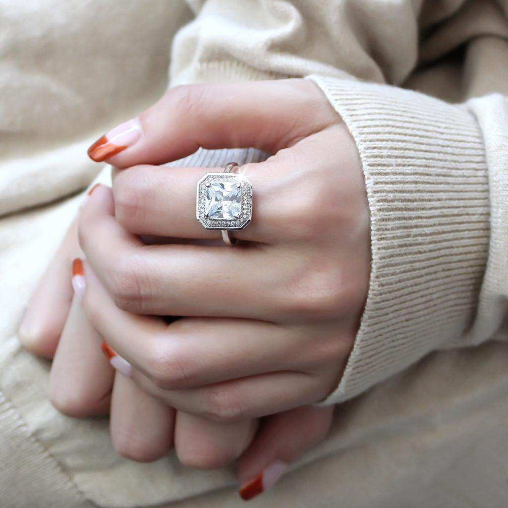 Alamode Rhodium Brass Ring with AAA Grade CZ in Clear - Alamode - Flyclothing LLC