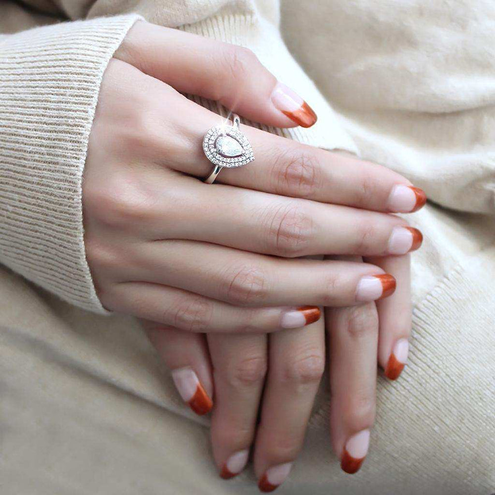 Alamode Rhodium Brass Ring with AAA Grade CZ in Clear - Alamode - Flyclothing LLC