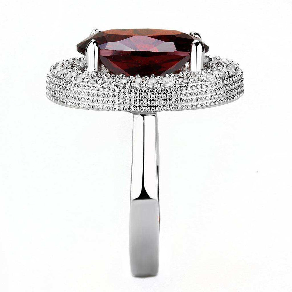 Alamode Rhodium Brass Ring with AAA Grade CZ in Garnet - Alamode - Flyclothing LLC