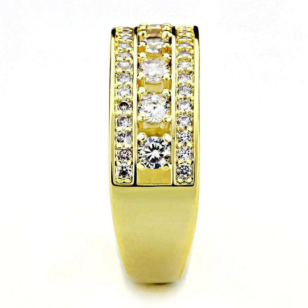 Alamode Gold Brass Ring with AAA Grade CZ in Clear - Alamode - Flyclothing LLC