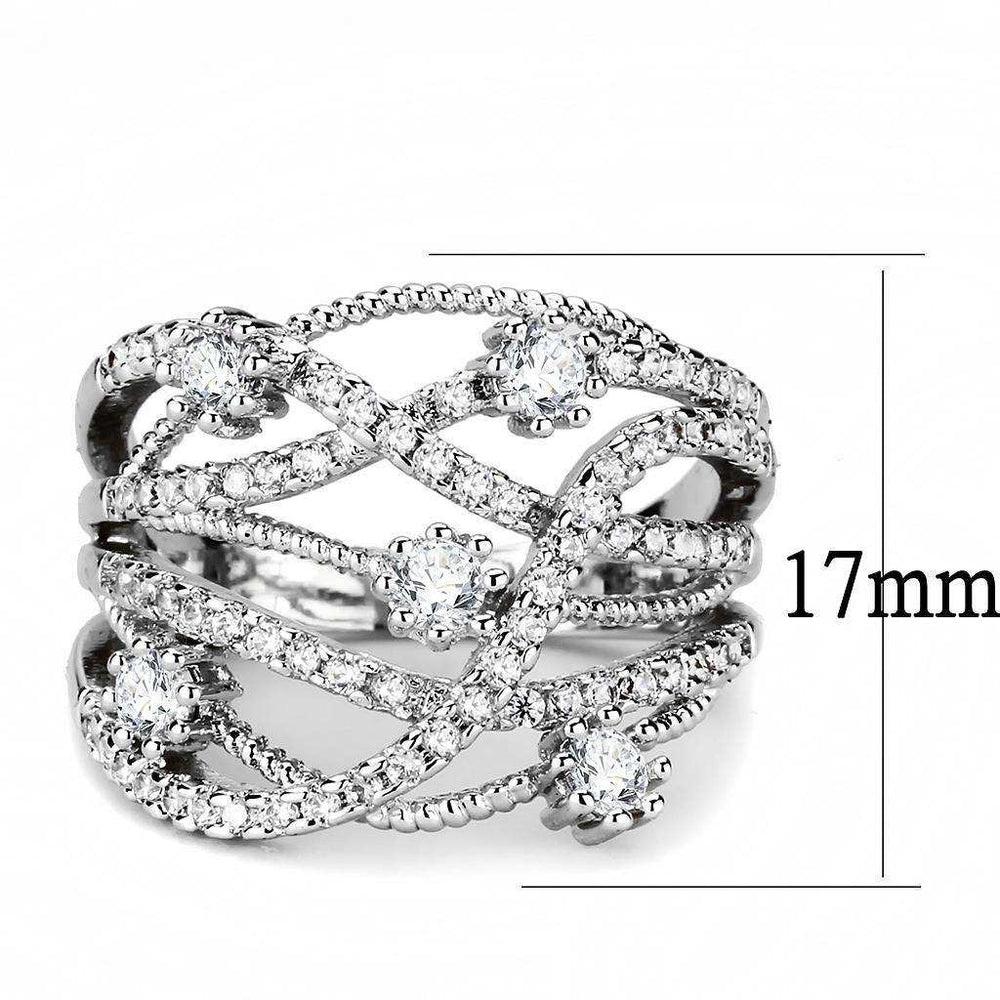 Alamode Rhodium Brass Ring with AAA Grade CZ in Clear - Alamode - Flyclothing LLC