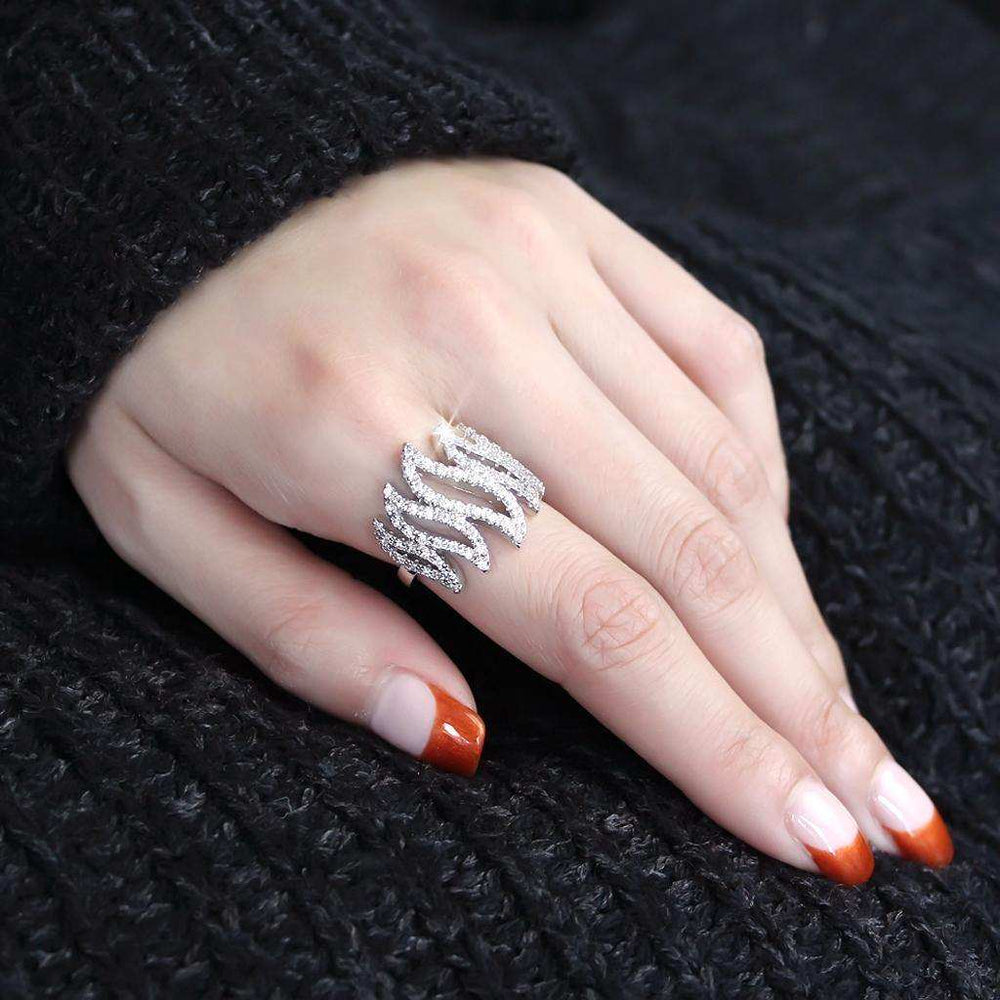 Alamode Rhodium Brass Ring with AAA Grade CZ in Clear - Alamode - Flyclothing LLC