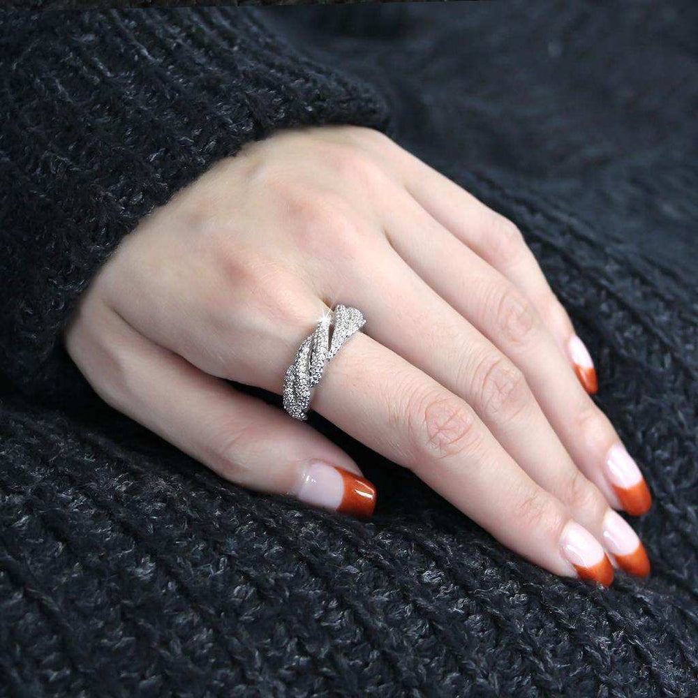 Alamode Rhodium Brass Ring with AAA Grade CZ in Clear - Alamode - Flyclothing LLC