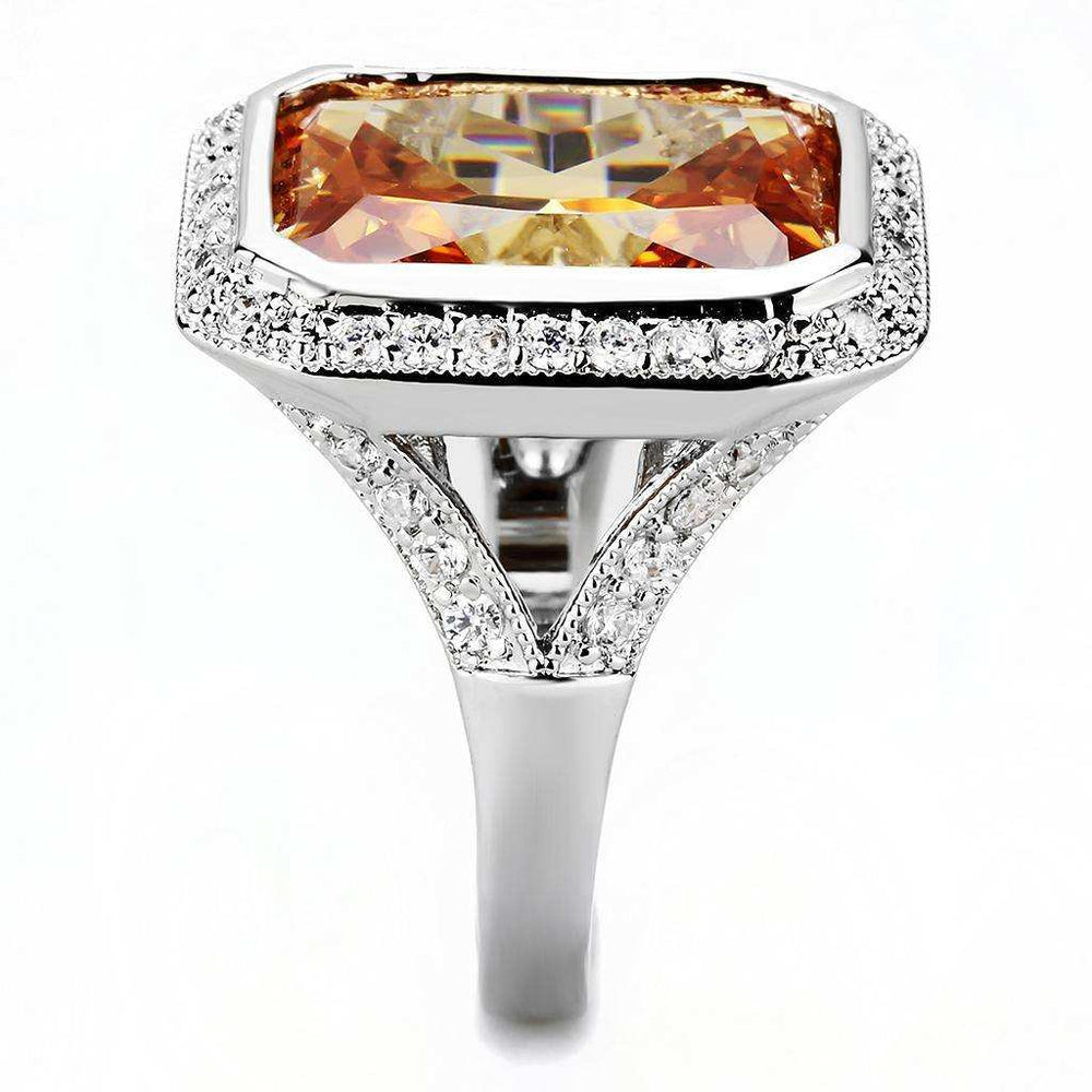 Alamode Rhodium Brass Ring with AAA Grade CZ in Champagne - Alamode - Flyclothing LLC