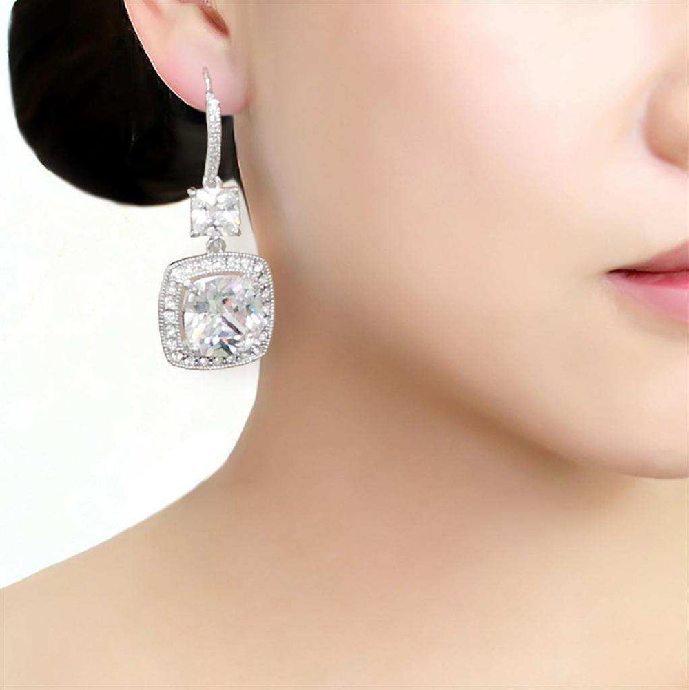 Alamode Rhodium Brass Earrings with AAA Grade CZ in Clear - Alamode - Flyclothing LLC