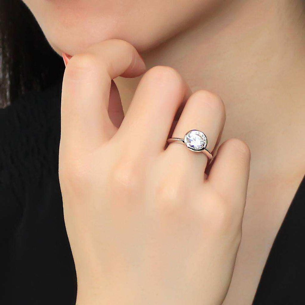 Alamode Rhodium Brass Ring with AAA Grade CZ in Clear - Alamode - Flyclothing LLC