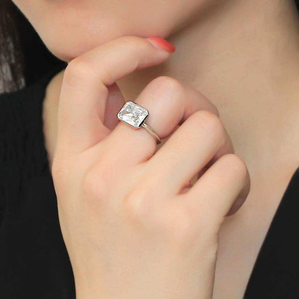 Alamode Rhodium Brass Ring with AAA Grade CZ in Clear - Alamode - Flyclothing LLC
