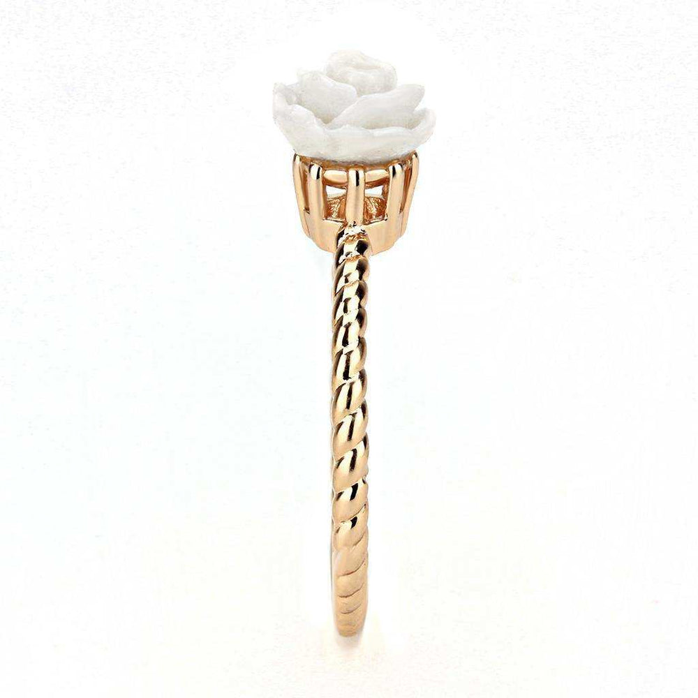 Alamode Rose Gold Brass Ring with Synthetic Synthetic Stone in White - Alamode - Flyclothing LLC