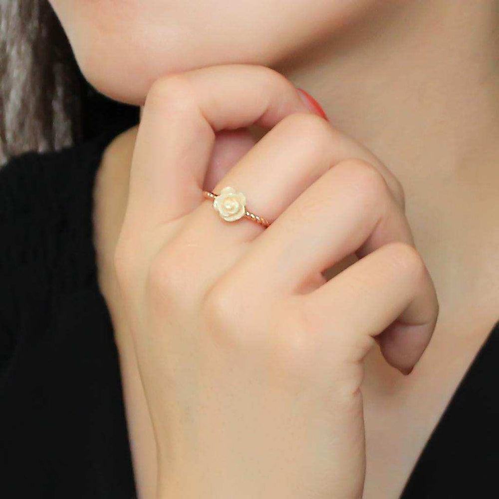 Alamode Rose Gold Brass Ring with Synthetic Synthetic Stone in White - Alamode - Flyclothing LLC