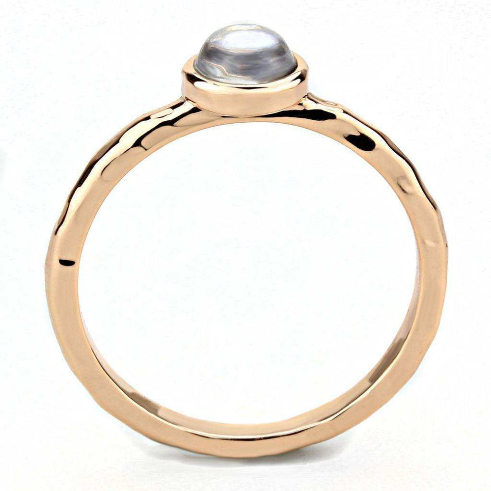 Alamode Rose Gold Brass Ring with Synthetic Synthetic Glass in Aquamarine - Alamode - Flyclothing LLC