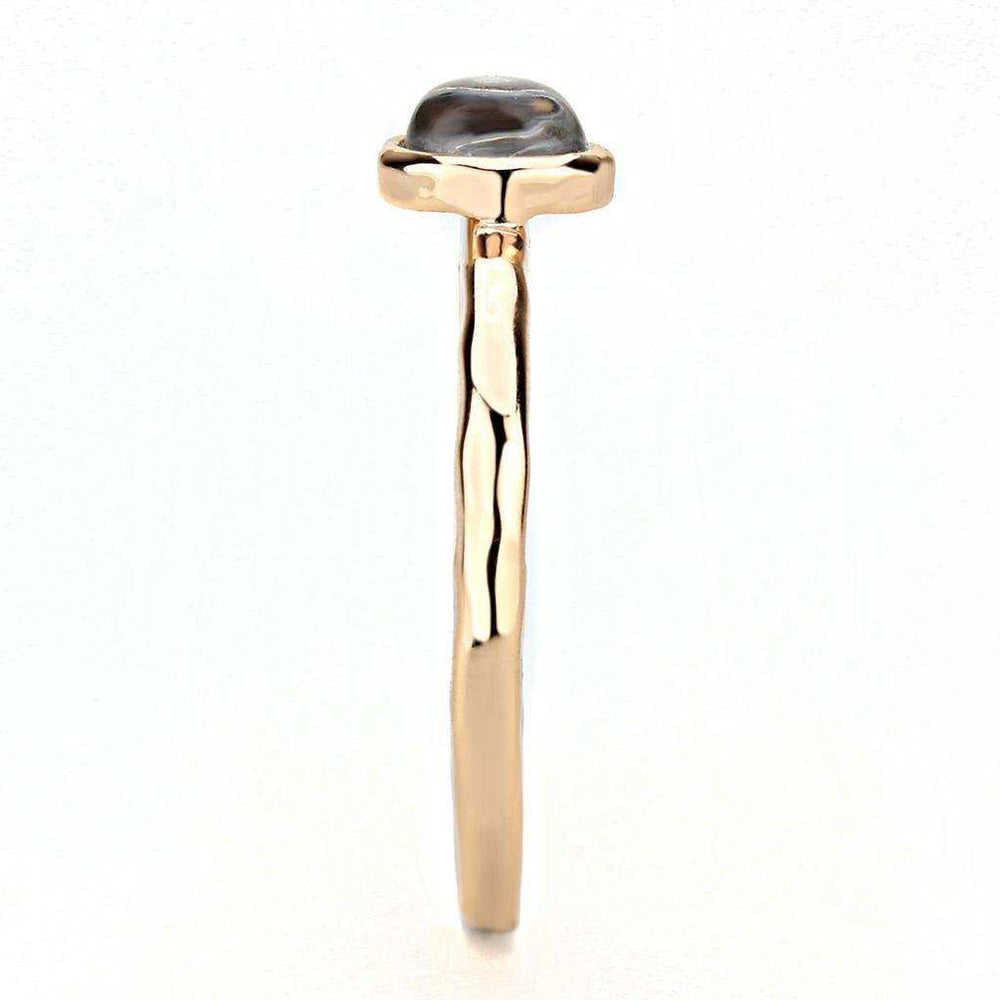 Alamode Rose Gold Brass Ring with Synthetic Synthetic Glass in Aquamarine - Alamode - Flyclothing LLC