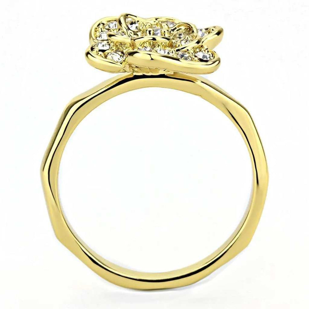 Alamode Gold Brass Ring with Top Grade Crystal in Clear - Alamode - Flyclothing LLC