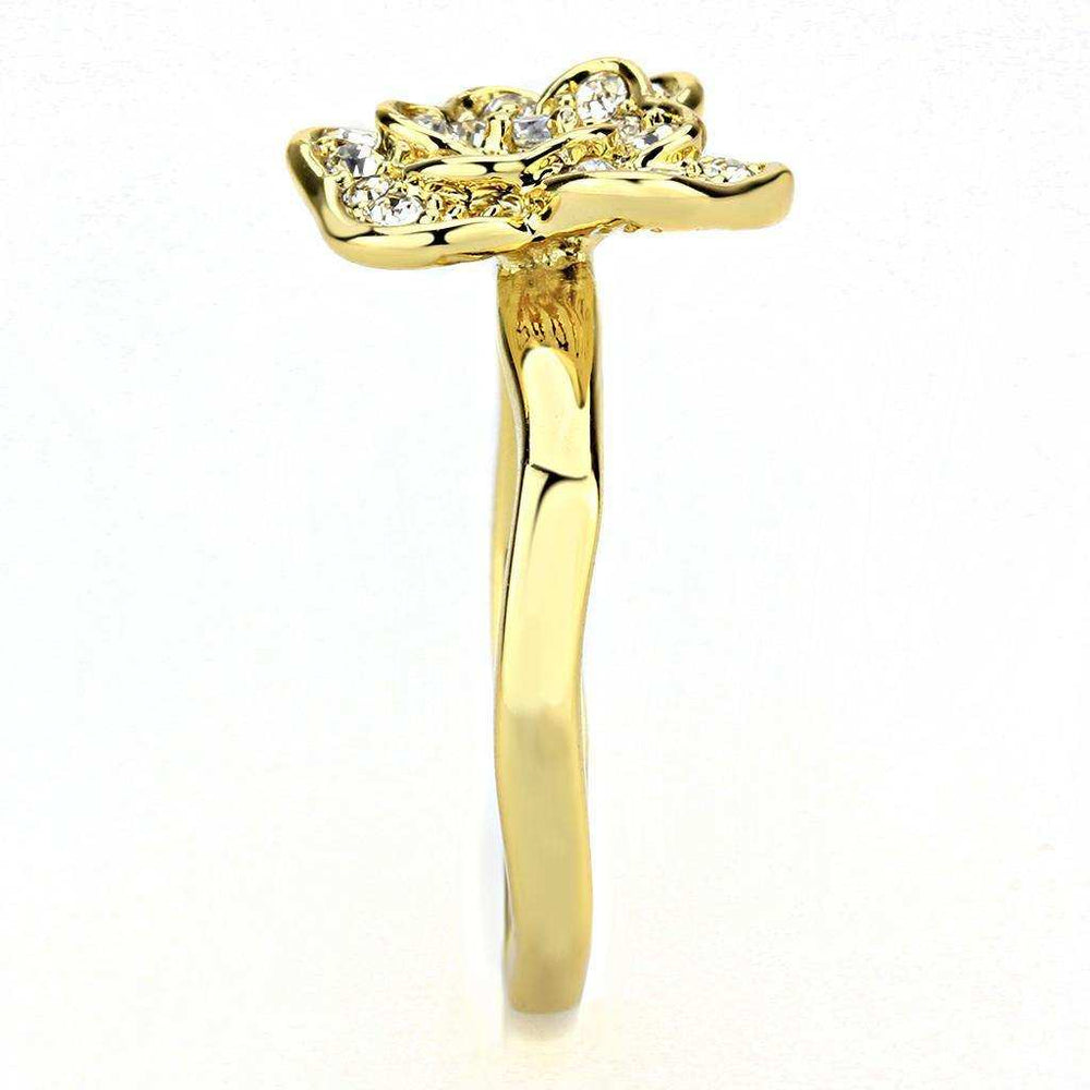 Alamode Gold Brass Ring with Top Grade Crystal in Clear - Alamode - Flyclothing LLC