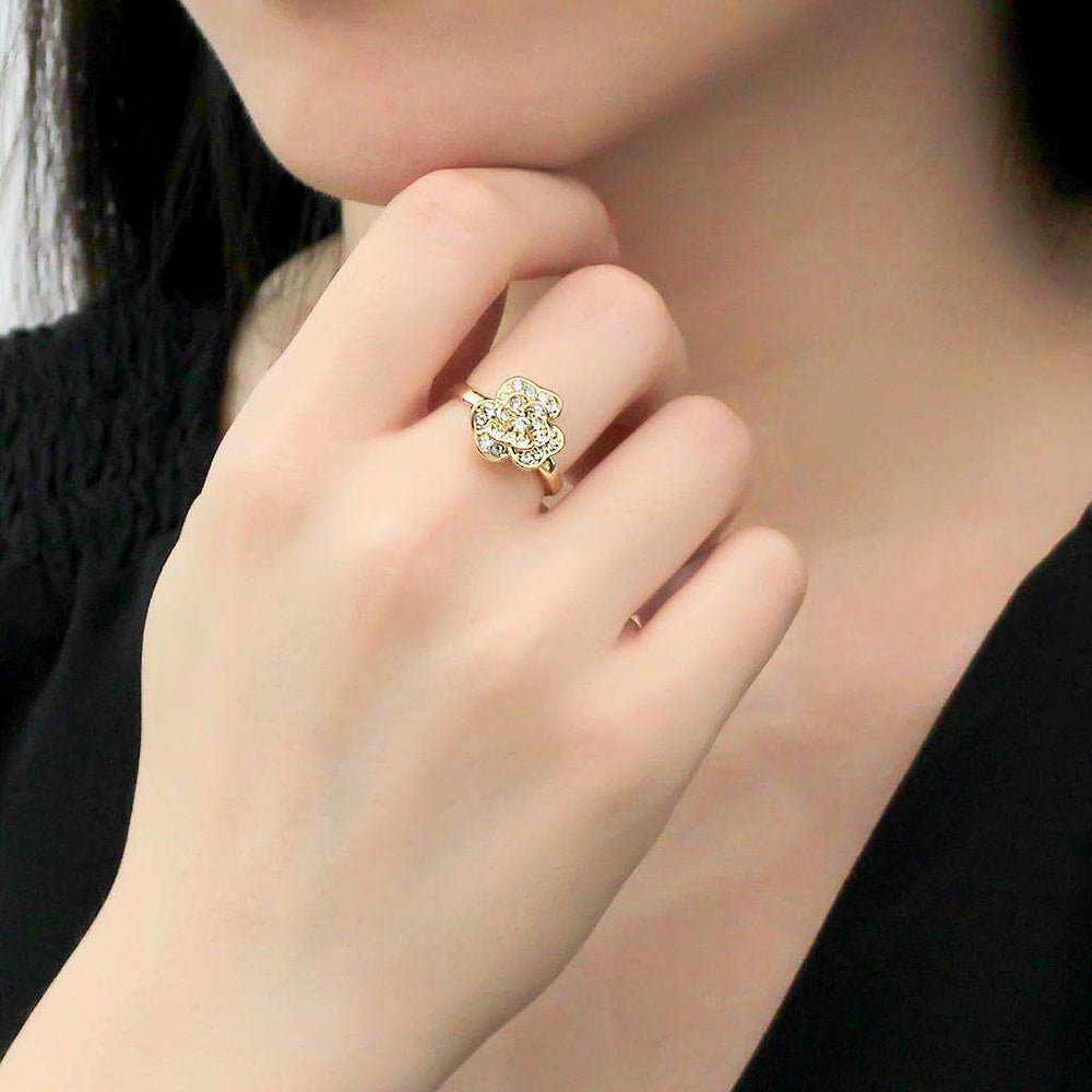 Alamode Gold Brass Ring with Top Grade Crystal in Clear - Alamode - Flyclothing LLC