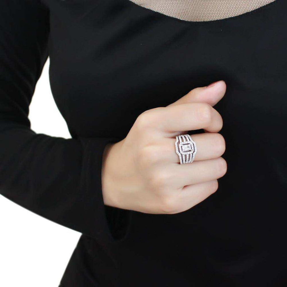 Alamode Rhodium Brass Ring with AAA Grade CZ in Clear - Alamode - Flyclothing LLC