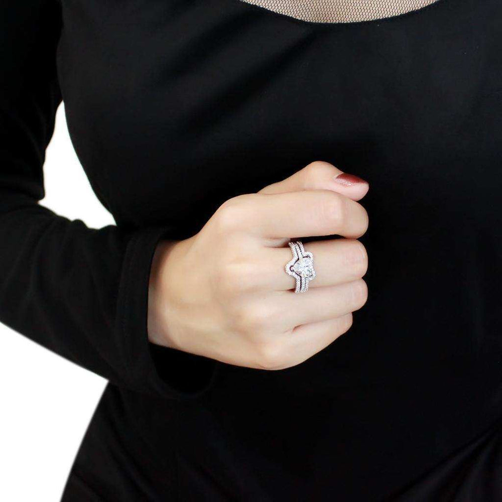 Alamode Rhodium Brass Ring with AAA Grade CZ in Clear - Alamode - Flyclothing LLC