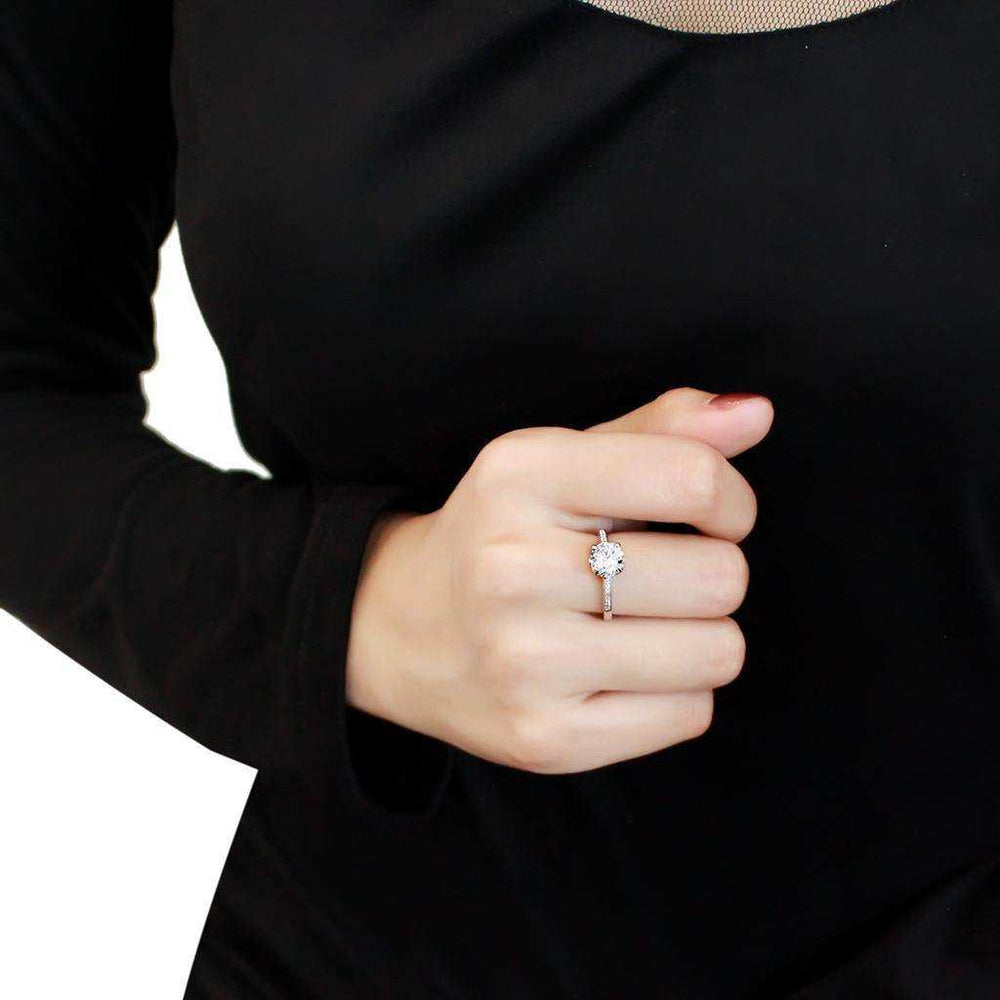 Alamode Rhodium Brass Ring with AAA Grade CZ in Clear - Alamode - Flyclothing LLC