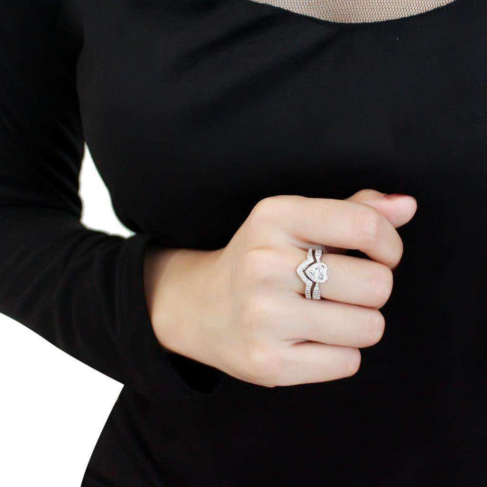 Alamode Rhodium Brass Ring with AAA Grade CZ in Clear - Alamode - Flyclothing LLC