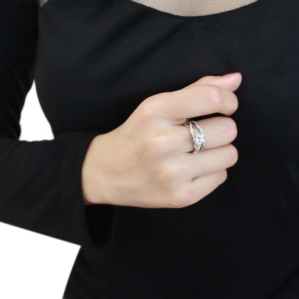 Alamode Rhodium Brass Ring with AAA Grade CZ in Clear - Alamode - Flyclothing LLC