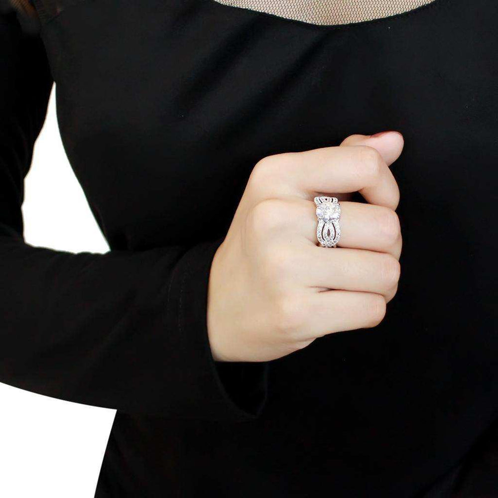 Alamode Rhodium Brass Ring with AAA Grade CZ in Clear - Alamode - Flyclothing LLC
