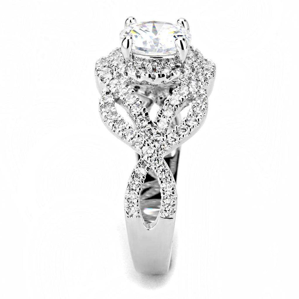 Alamode Rhodium Brass Ring with AAA Grade CZ in Clear - Alamode - Flyclothing LLC
