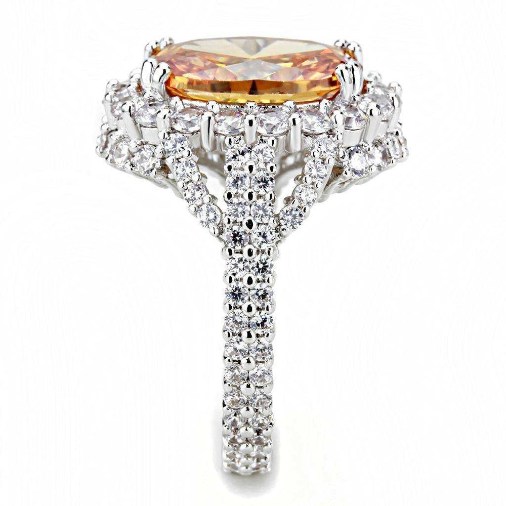 Alamode Rhodium Brass Ring with AAA Grade CZ in Champagne - Alamode - Flyclothing LLC