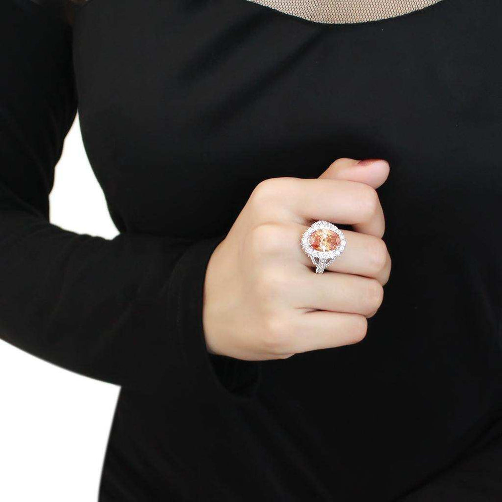 Alamode Rhodium Brass Ring with AAA Grade CZ in Champagne - Alamode - Flyclothing LLC