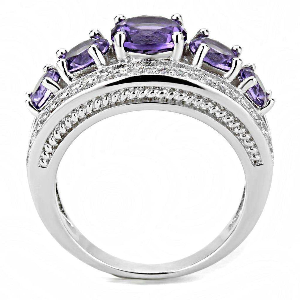 Alamode Rhodium Brass Ring with Synthetic in Amethyst - Alamode - Flyclothing LLC