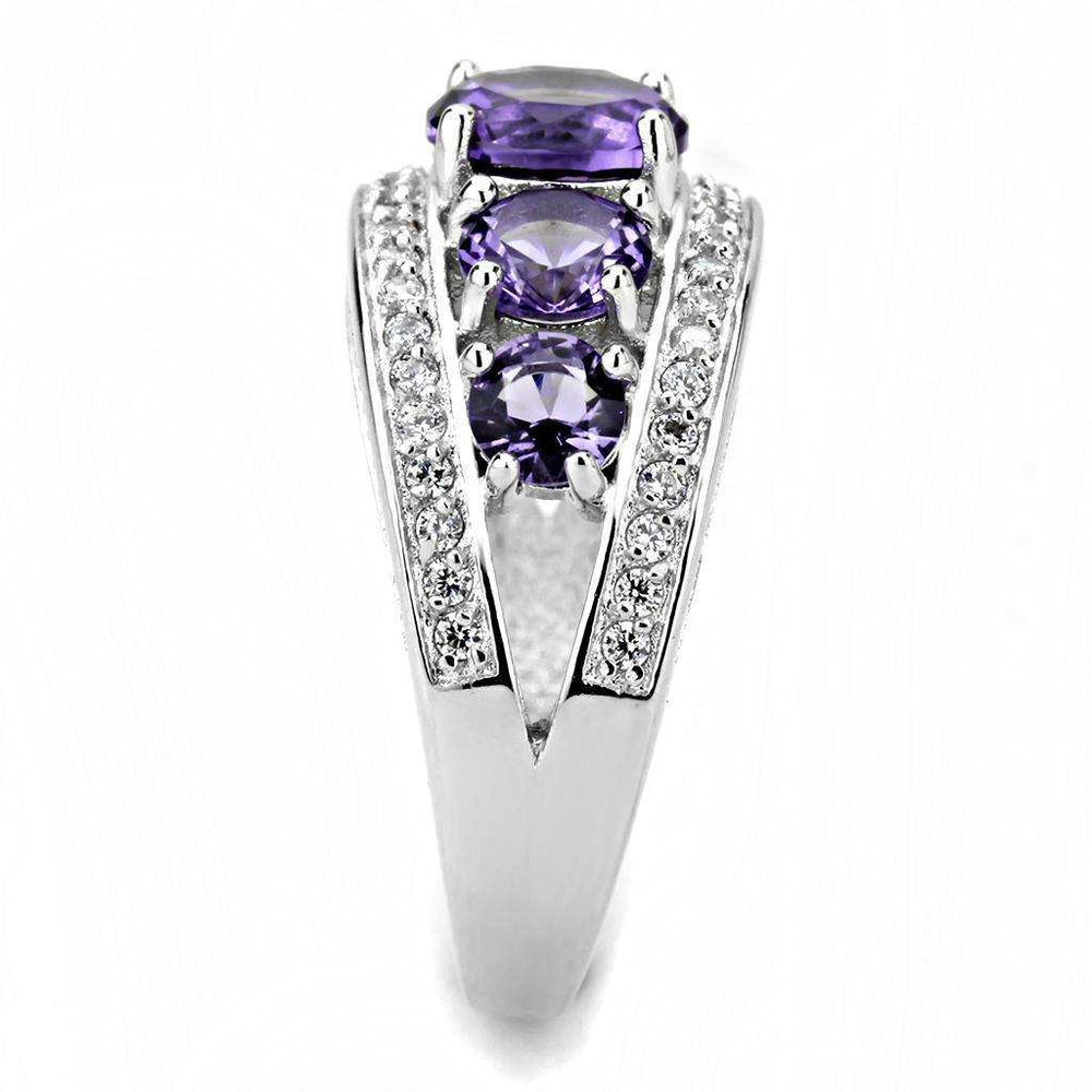 Alamode Rhodium Brass Ring with Synthetic in Amethyst - Alamode - Flyclothing LLC