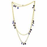 Alamode Gold Brass Necklace with Semi-Precious Amethyst Crystal in Amethyst - Alamode - Flyclothing LLC