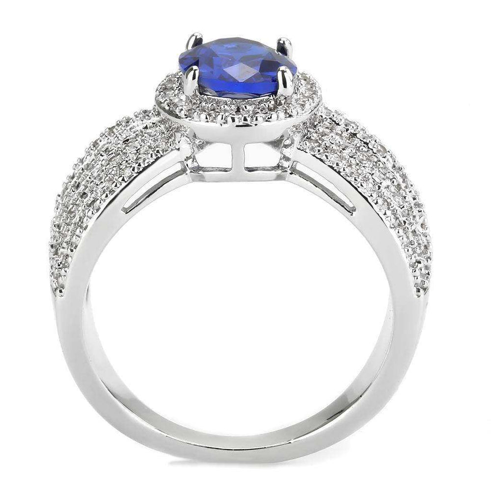 Alamode Rhodium Brass Ring with Synthetic Spinel in London Blue - Alamode - Flyclothing LLC
