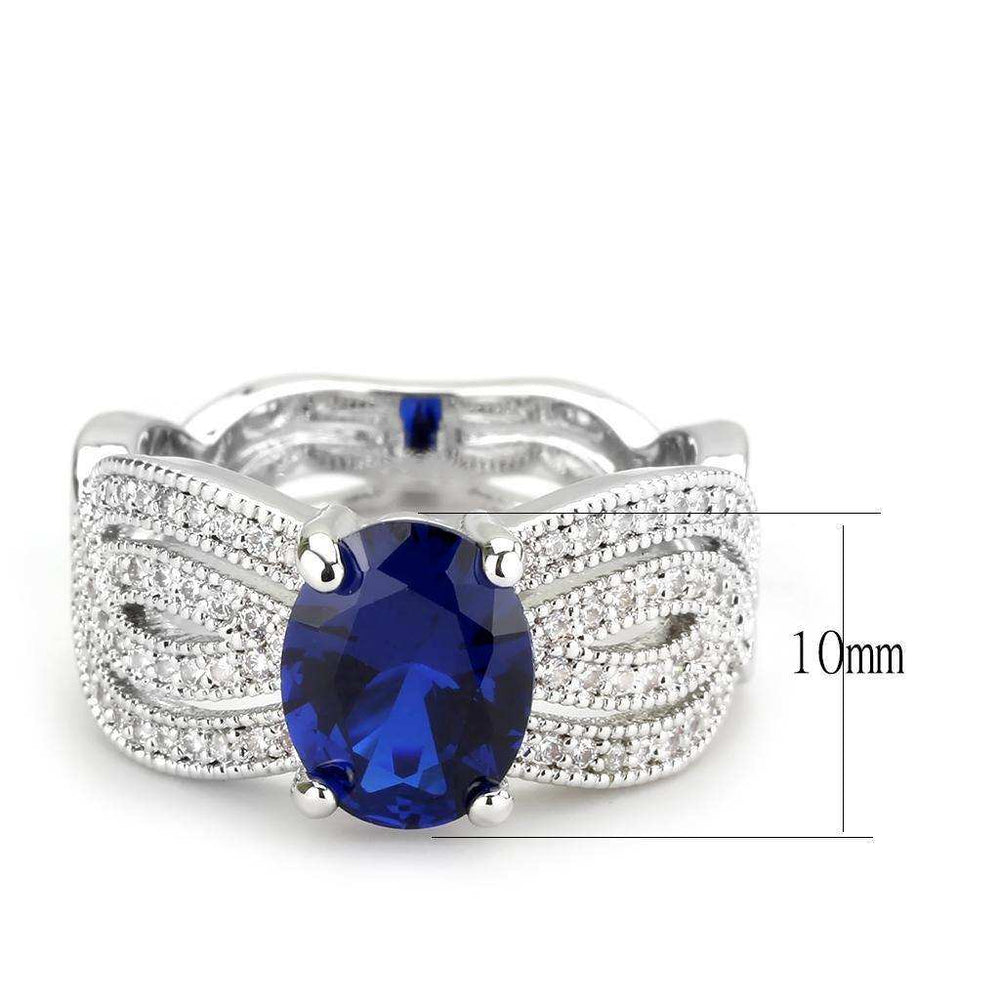 Alamode Rhodium Brass Ring with Synthetic Spinel in London Blue - Alamode - Flyclothing LLC