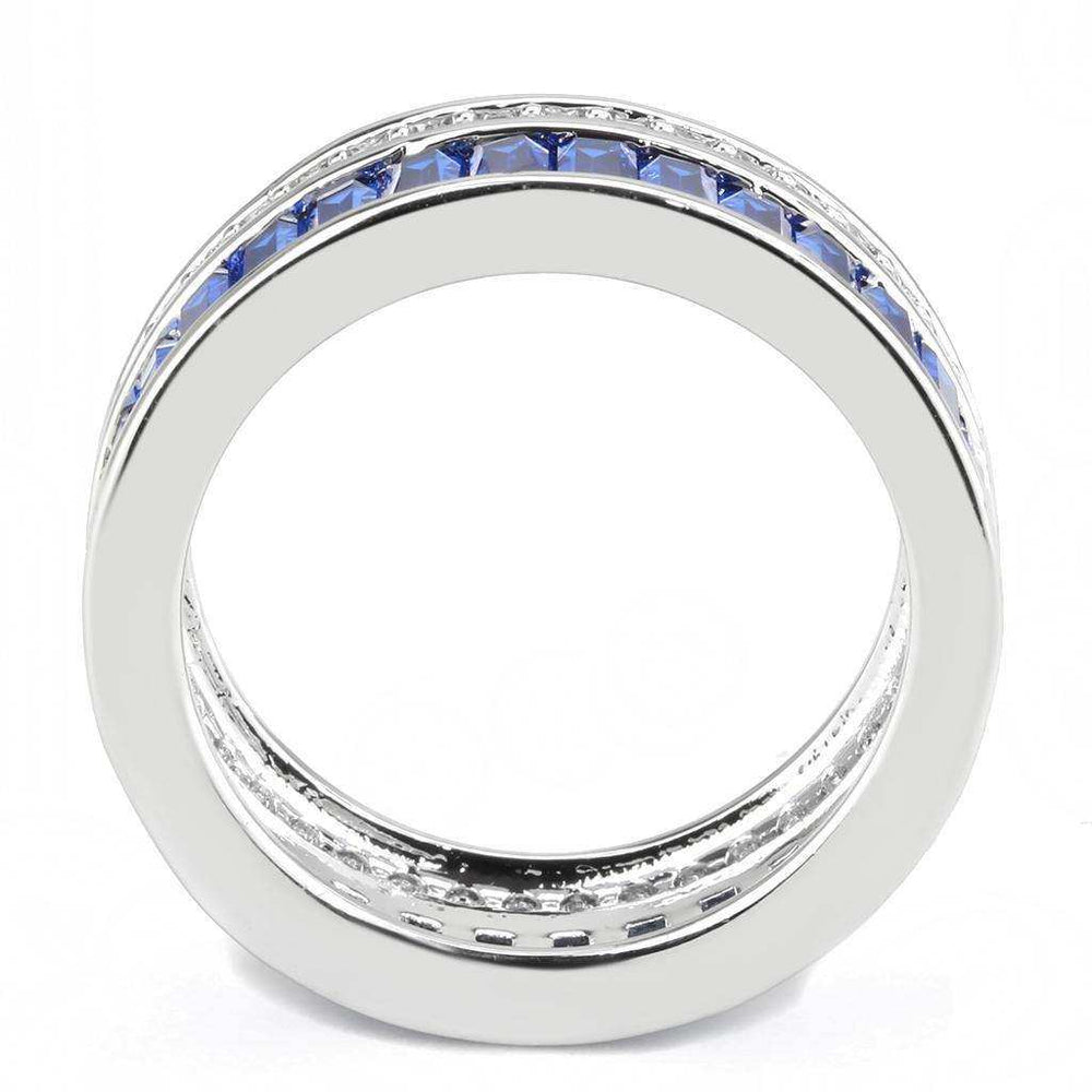 Alamode Rhodium Brass Ring with Synthetic Spinel in London Blue - Alamode - Flyclothing LLC