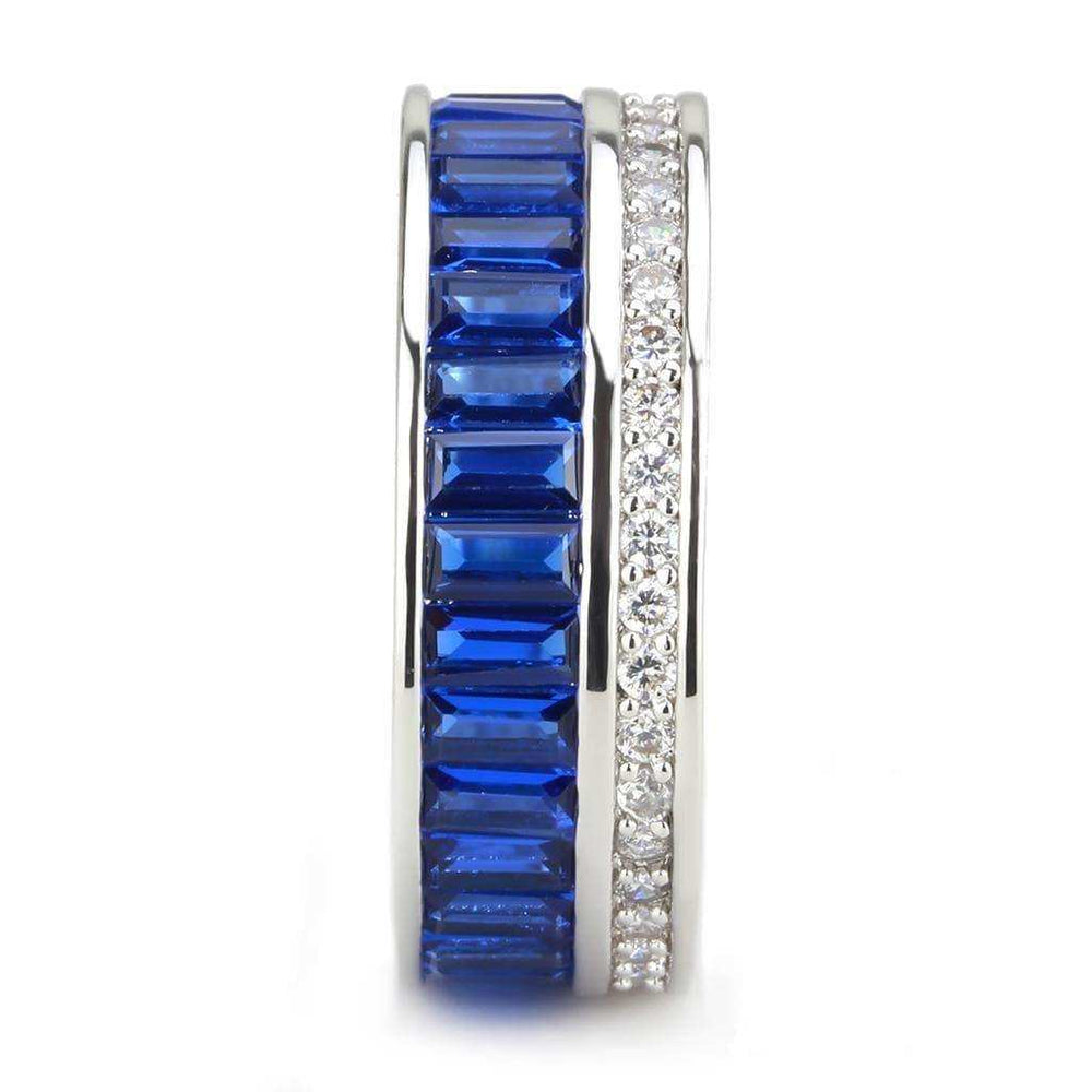 Alamode Rhodium Brass Ring with Synthetic Spinel in London Blue - Alamode - Flyclothing LLC