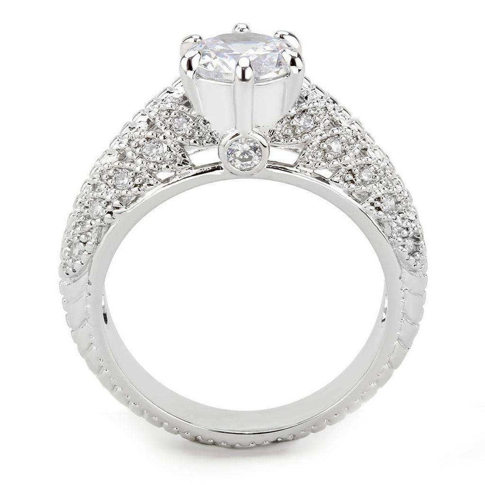 Alamode Rhodium Brass Ring with AAA Grade CZ in Clear - Alamode - Flyclothing LLC
