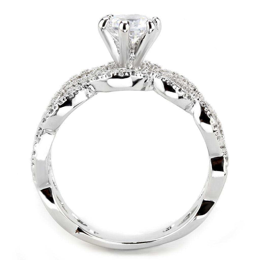Alamode Rhodium Brass Ring with AAA Grade CZ in Clear - Alamode - Flyclothing LLC