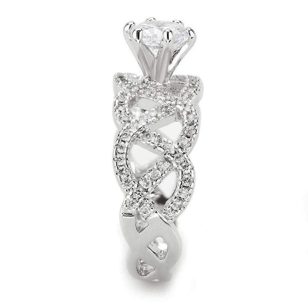 Alamode Rhodium Brass Ring with AAA Grade CZ in Clear - Alamode - Flyclothing LLC