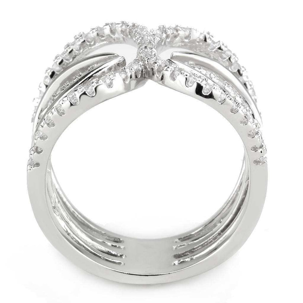 Alamode Rhodium Brass Ring with AAA Grade CZ in Clear - Alamode - Flyclothing LLC