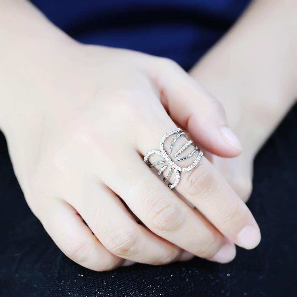 Alamode Rhodium Brass Ring with AAA Grade CZ in Clear - Alamode - Flyclothing LLC