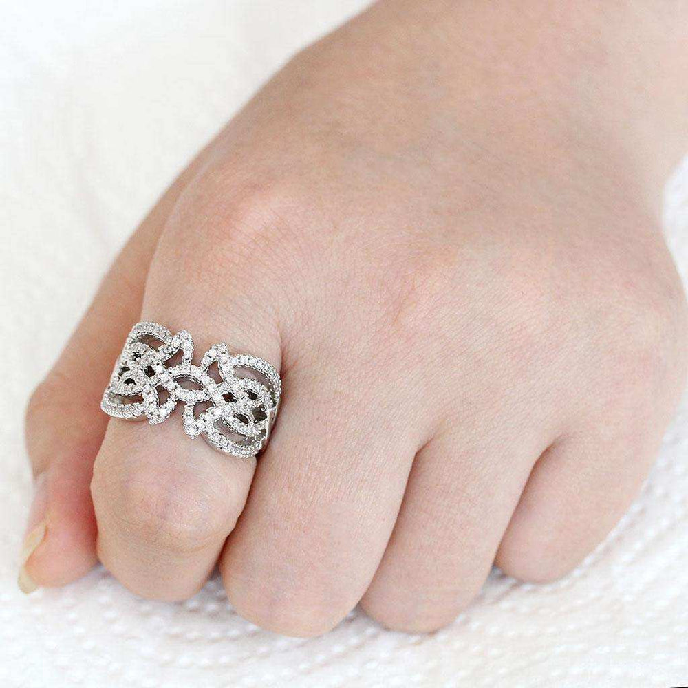 Alamode Rhodium Brass Ring with AAA Grade CZ in Clear - Alamode - Flyclothing LLC