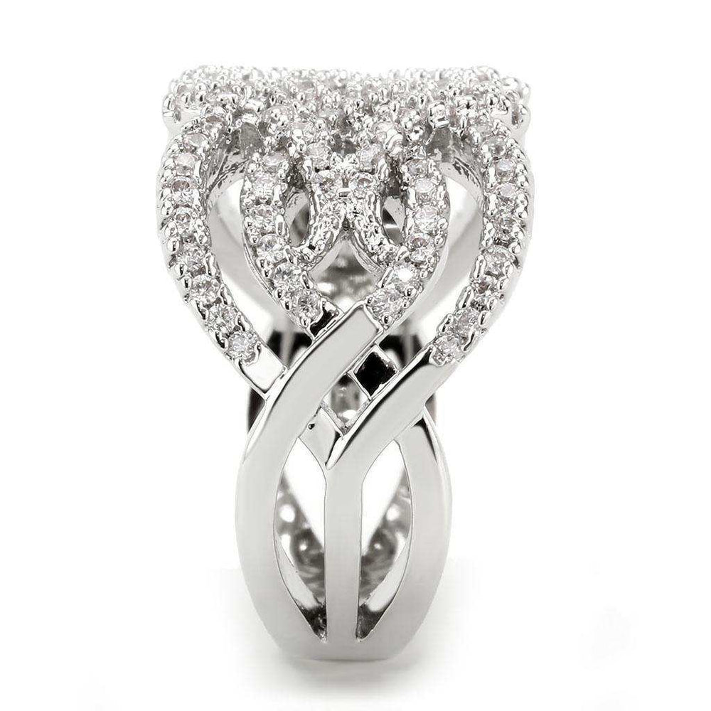 Alamode Rhodium Brass Ring with AAA Grade CZ in Clear - Alamode - Flyclothing LLC