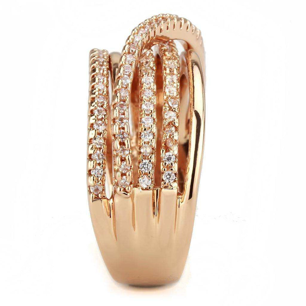 Alamode Rose Gold Brass Ring with AAA Grade CZ in Clear - Alamode - Flyclothing LLC