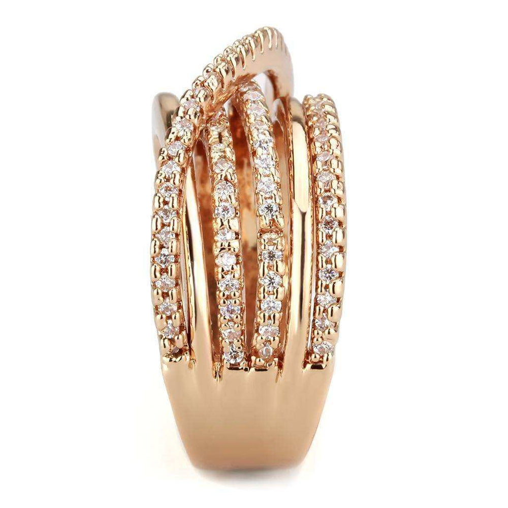 Alamode Rose Gold Brass Ring with AAA Grade CZ in Clear - Alamode - Flyclothing LLC