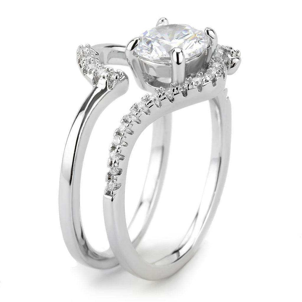 Alamode Rhodium Brass Ring with AAA Grade CZ in Clear - Alamode - Flyclothing LLC